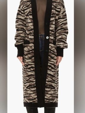 Anthropologie AFRM Long Zebra-Print Cardigan in Brown and Black-EUC